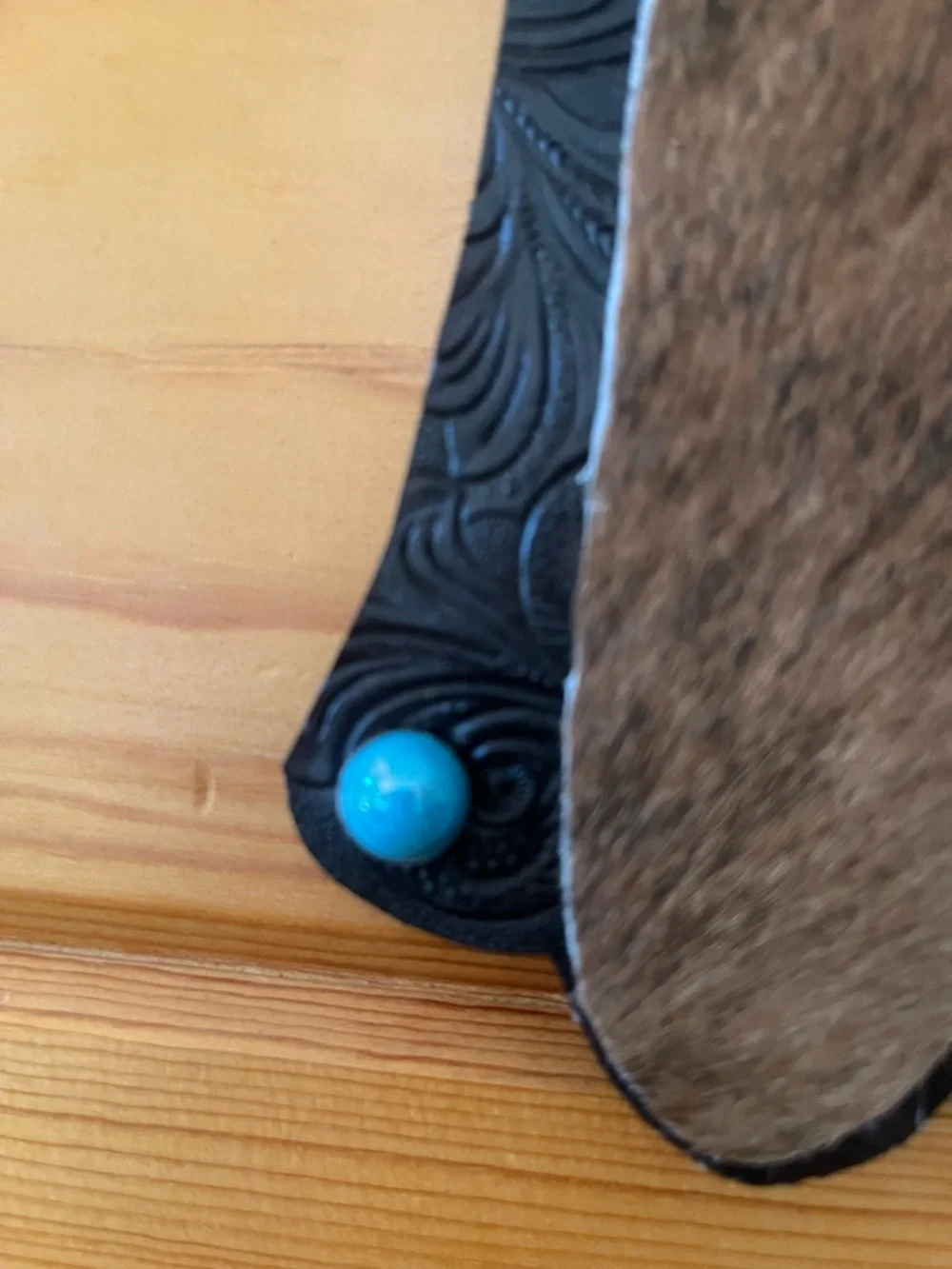 Decorative Leather & Hair-on Hide Cross with Turquoise Accents